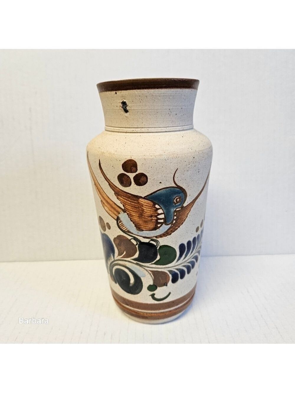 Vintage Mexican Tonala Folkart Sandstone Pottery Vase